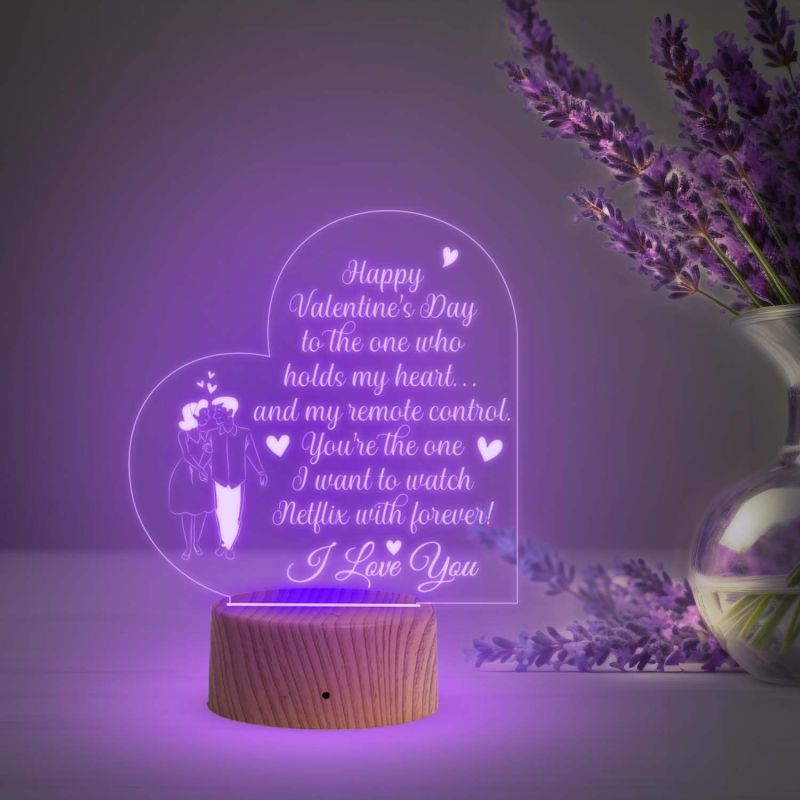 Happy Valentine Day Acrylic Desk Table Lamp  I Love You Gift for Her  Valentine Day Gift for Husband Wife Girlfriend Boyfriend  Multicolored Light